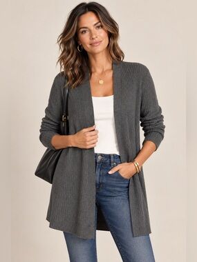 Eileen Fisher 100% Wool Longline Open-Front Cardigan – Size Large